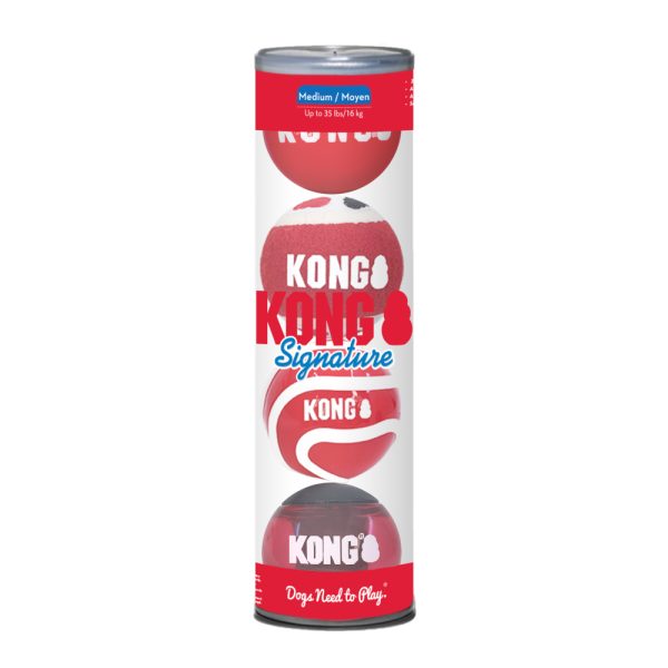 4x KONG Signature speelballen voor honden maat M: ca. Ø7cm