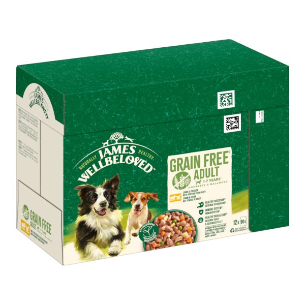 Voordeelpakket: 24x90g James Wellbeloved Graanvrij Hypoallergeen Lam en Kip met groenten nat hondenvoer