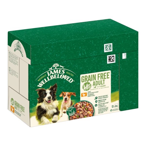 Voordeelpakket: 48x90g James Wellbeloved Adult Dog Hypoallergenic Kalkoen met groenten in saus natvoer voor honden