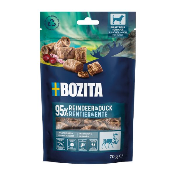 Voordeelpakket: 2x70g Bozita Meaty Bites Rendier Eend hondensnacks