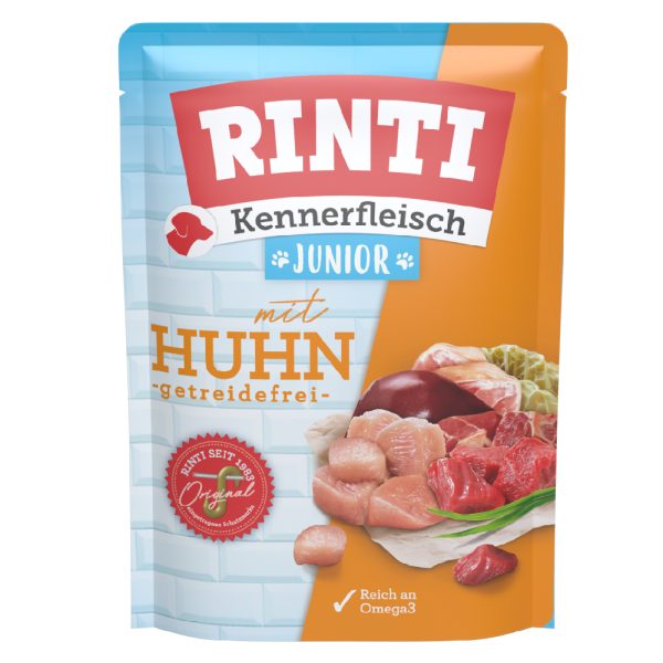 10x400g RINTI Kennerfleisch Zakken Junior Kip natvoer voor honden