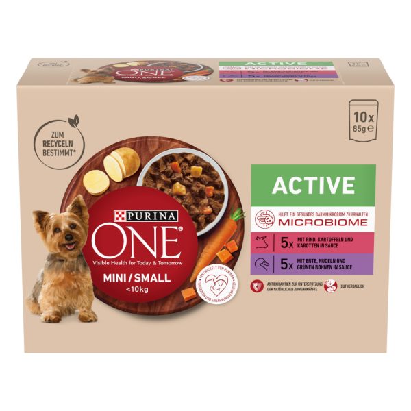 10 x 85g Purina ONE Mini Active Rund & Eend nat hondenvoer
