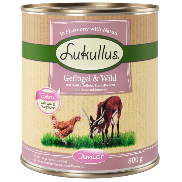 Lukullus Naturkost Junior - 12 x 800 g Gevogelte & Wild (graanvrij)