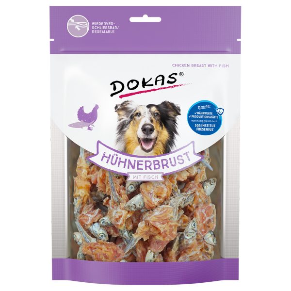 3x220g Kauwsnack Kippenborst met Vis Dokas Hondensnacks