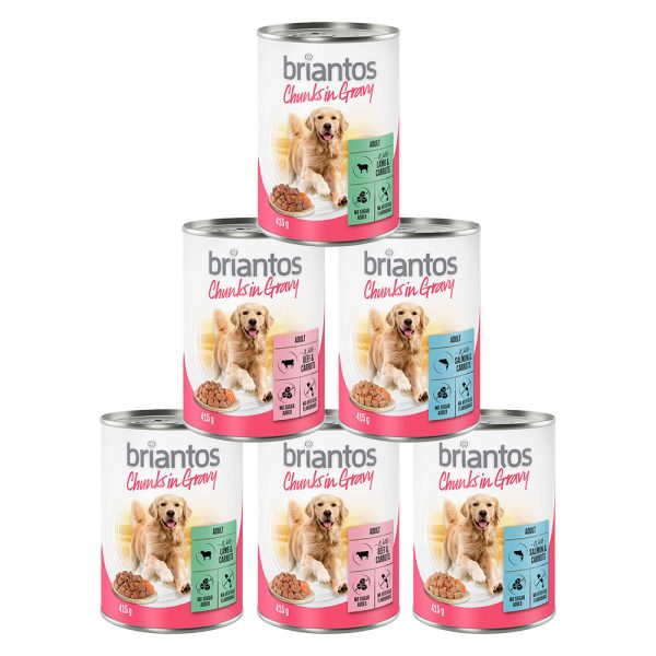 24 x 415 g Briantos Chuns in Gravy Mix (Rund, Zalm & Lam) Honden Natvoer