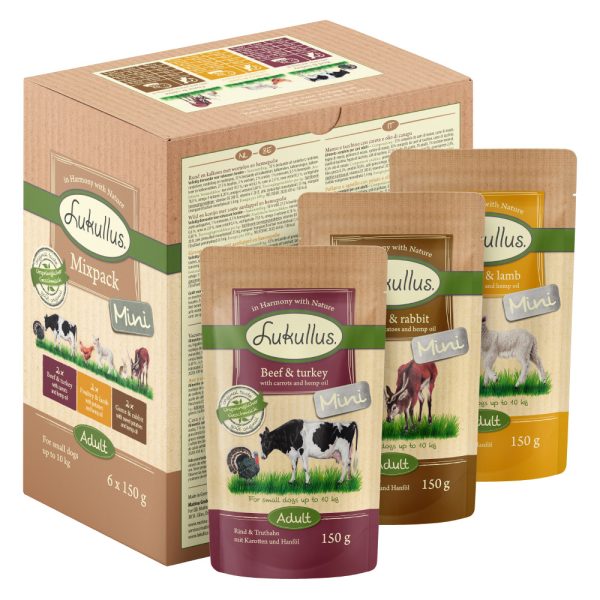 10 + 2 gratis! 12 x 150 g Lukullus Naturkost Mini Vershoudzakjes - Mix (Wild & konijn / Gevogelte & lam / Rund & kalkoen)