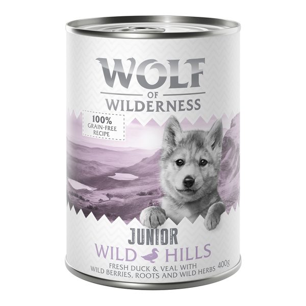 6 x 400 g Wild Hills Junior - Eend & Kalf Hondenvoer