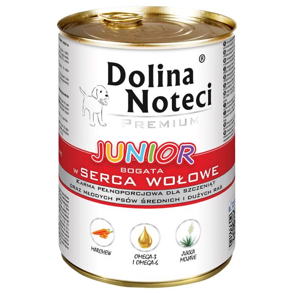48 x 400 g Dolina Noteci Premium Junior Runderhartjes hondenvoer nat