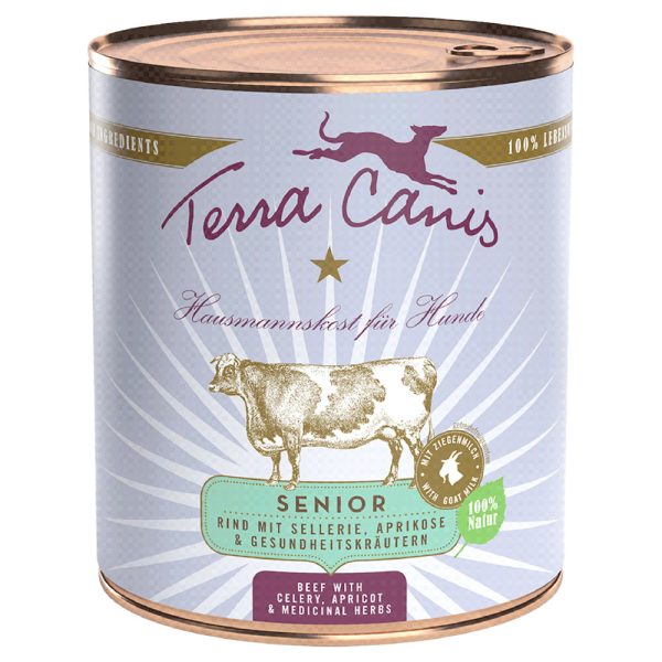 6 x 800 g Terra Canis Senior Graanvrij Rundvlees met Selderij, Abrikoos en Gezondheidskruiden Nat Hondenvoer