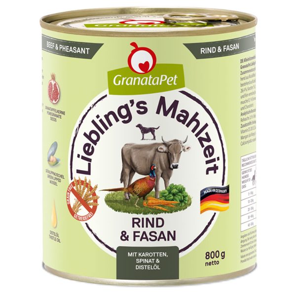 24x800g GranataPet Lievelings Maaltijd Rund & Fazant met Wortel, Spinazie & Saffloerolie Hondenvoer