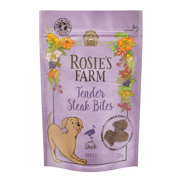 3x70 g Rosie´s Farm Tender Steak Bites Eend Hondensnacks