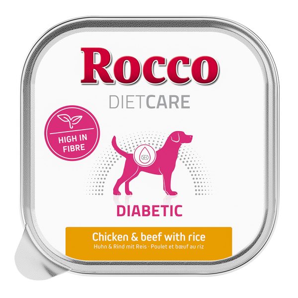 10x150g Rocco Diet Care Diabetic Kip & Rund met Rijst Kuipje Honden Natvoer