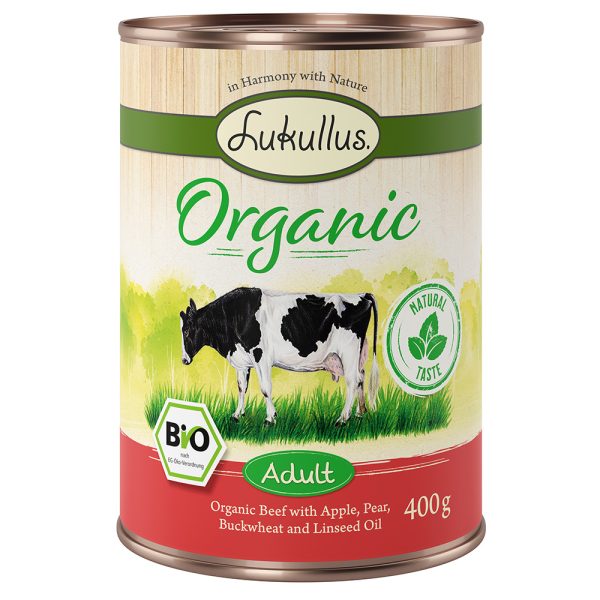 24x400 g Lukullus Organic Adult Rund met Appel Glutenvrij Honden Natvoer