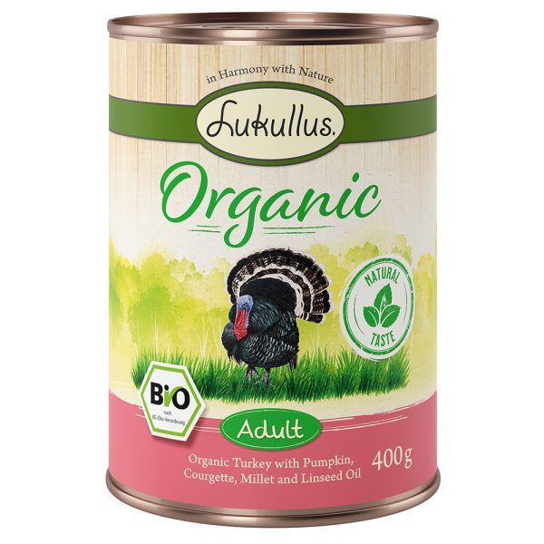 6x400g Lukullus Organic Adult Kalkoen met Courgette Glutenvrij Hondenvoer
