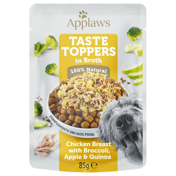 Applaws Taste Toppers Pouch in Bouillon 24 x 85 g Voordeelpakket Hondenvoer - Kip met Broccoli, Appel en Quinoa