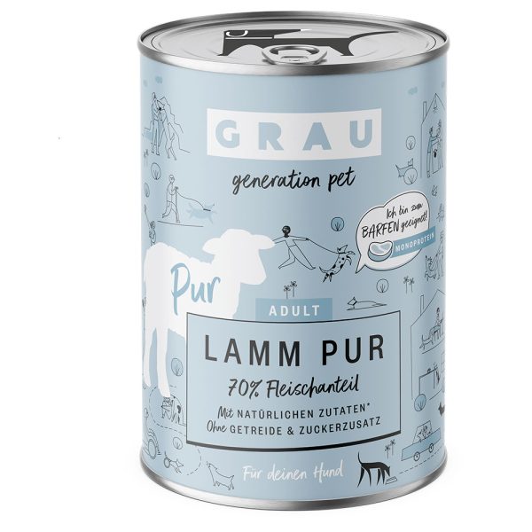 GRAU Hondenvoer 6 x 400 g - Lam Puur met Lijnzaadolie