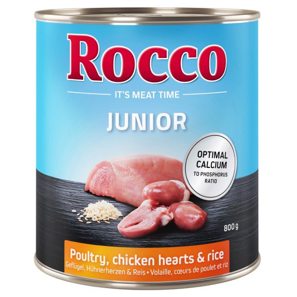 24x800g Junior Kippenhartjes & Rijst + Calcium Rocco Hondenvoer