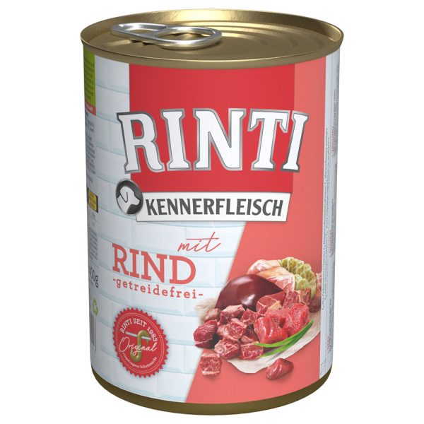 Voordeelpakket Rinti "Kennerfleisch"  24 x 400 g Hondenvoer - Mix rund, gevogeltehart