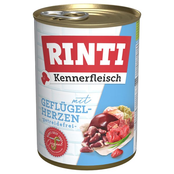 Voordeelpakket Rinti "Kennerfleisch"  24 x 400 g Hondenvoer - Gevogeltehart