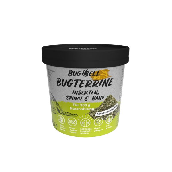 8x 100g BugBell BugTerrine Adult Insecten, Spinazie & Hennep hondenvoer nat