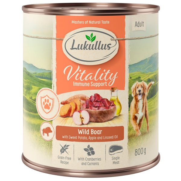6x800g Vitality Ondersteunt het Immuunsysteem: Wild Zwijn (graanvrij) Wild Zwijn Lukullus Honden natvoer