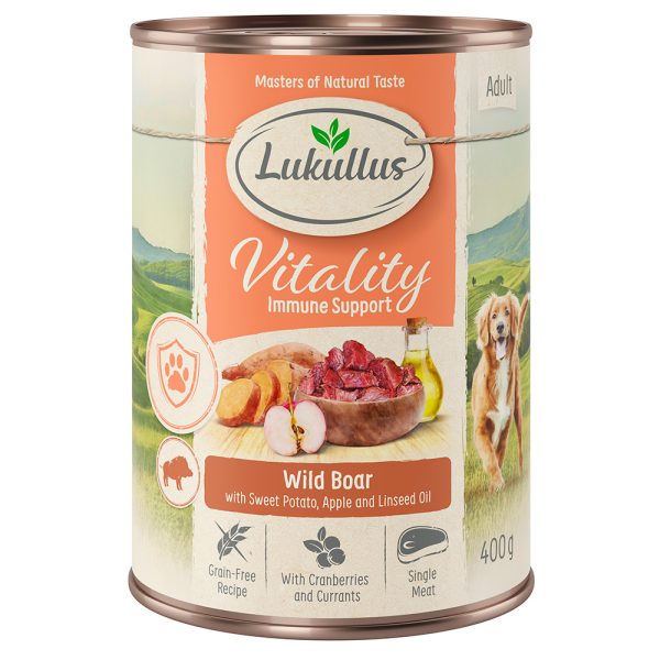 6x400g Lukullus Honden Natvoer Immuunsysteem: Wild zwijn (graanvrij)