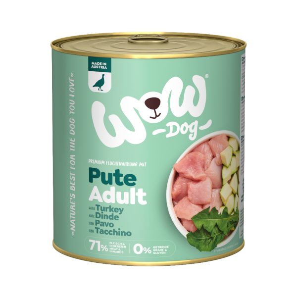 6x 800g WOW Adult kalkoen hondenvoer nat
