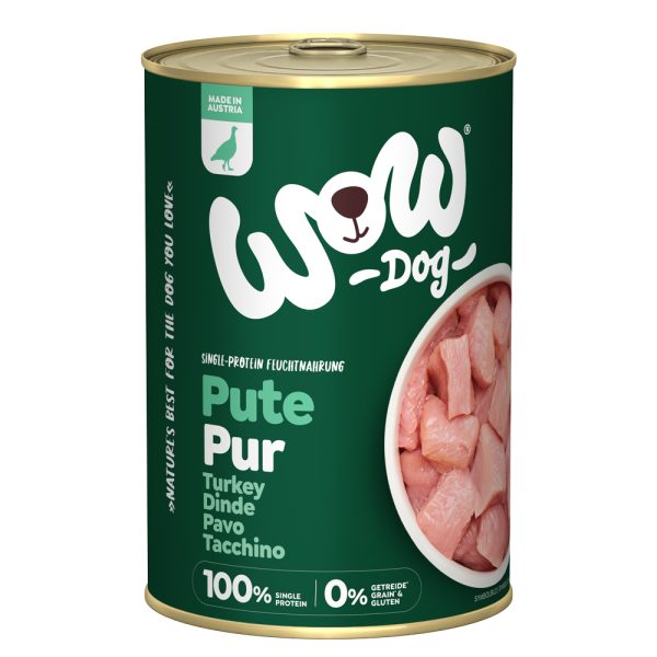 6x 400g WOW Puur Kalkoen Hondenvoer Nat