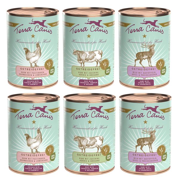 Terra Canis Graanvrij 6 x 400 g - Mixpakket (3 Soorten, Rund, Kip & Hert)
