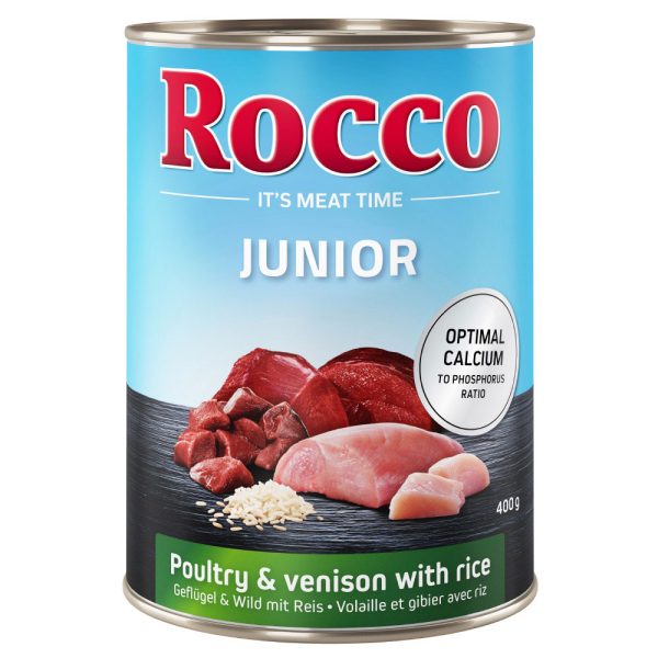 24x400g Junior Gevogelte, Wild, Rijst en Calcium Rocco Hondenvoer