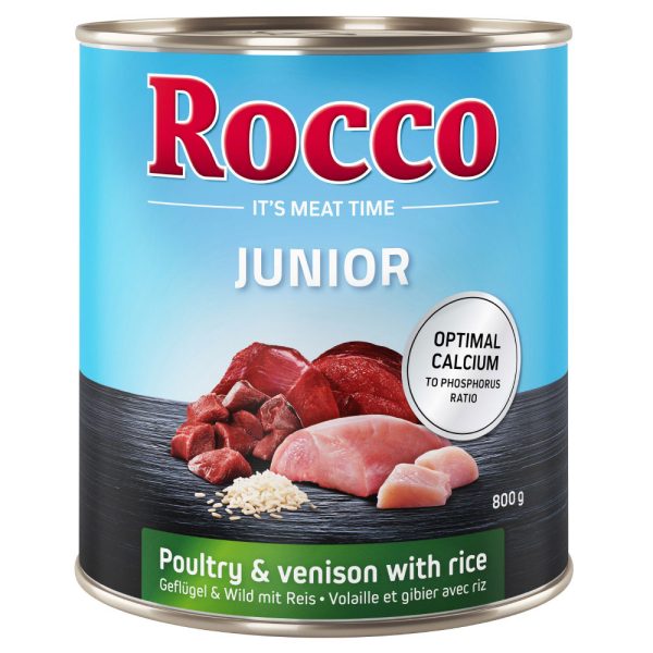 6x800g Junior Gevogelte, Wild & Rijst + Calcium Rocco Hondenvoer
