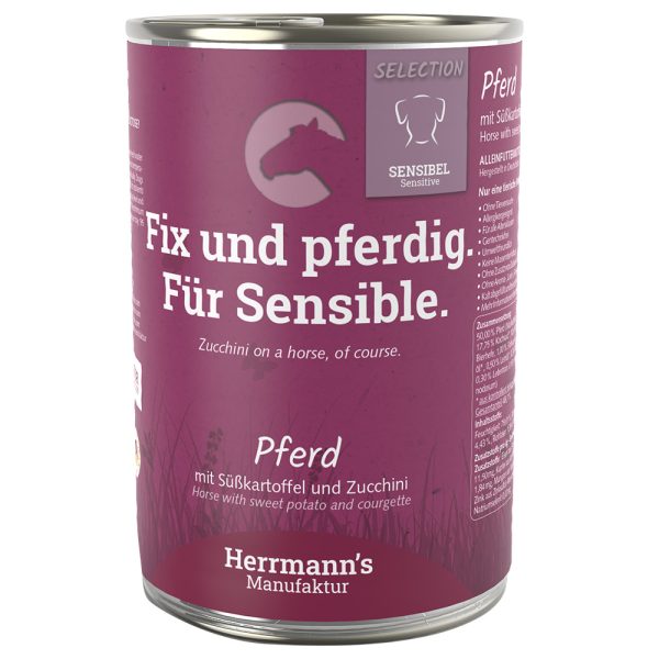 12x 400g Herrmann's Selection Sensitive Horse met Bio Zoete Aardappel & Bio Courgette Hondenvoer Nat