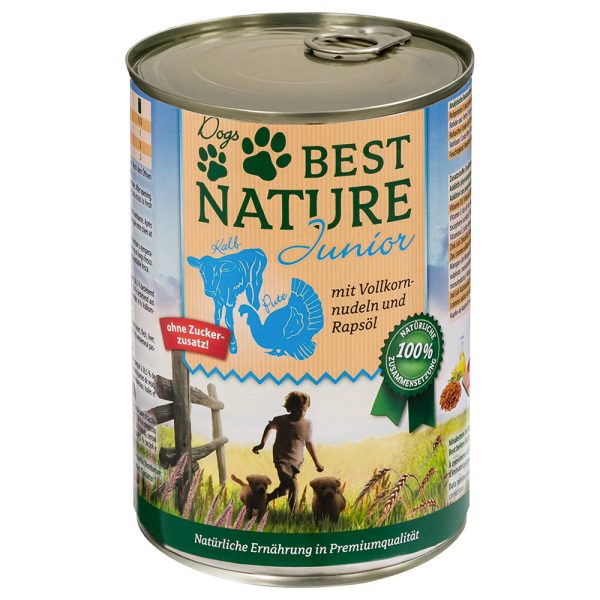 12x 400g Best Nature Dog Junior Kalfsvlees, Kalkoen & Pasta Hondenvoer nat