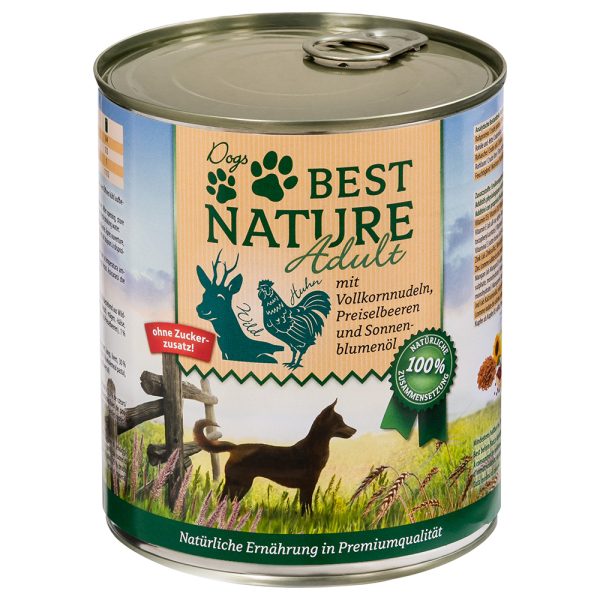 6x 800g Best Nature Dog Adult Wild, Kip & Pasta nat hondenvoer