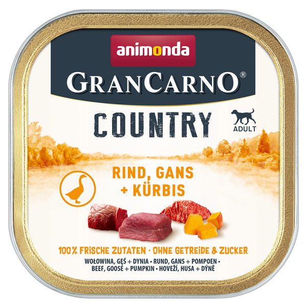 Voordeelpakket: 44x150g animonda GranCarno Adult Country Rund, Gans & Pompoen Honden Natvoer