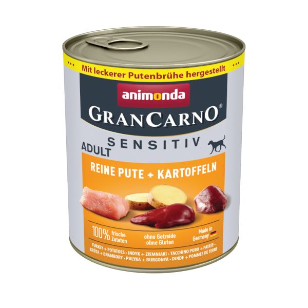 6x 800g animonda GranCarno Adult Sensitive Pure Kalkoen & Aardappelen Honden Natvoer
