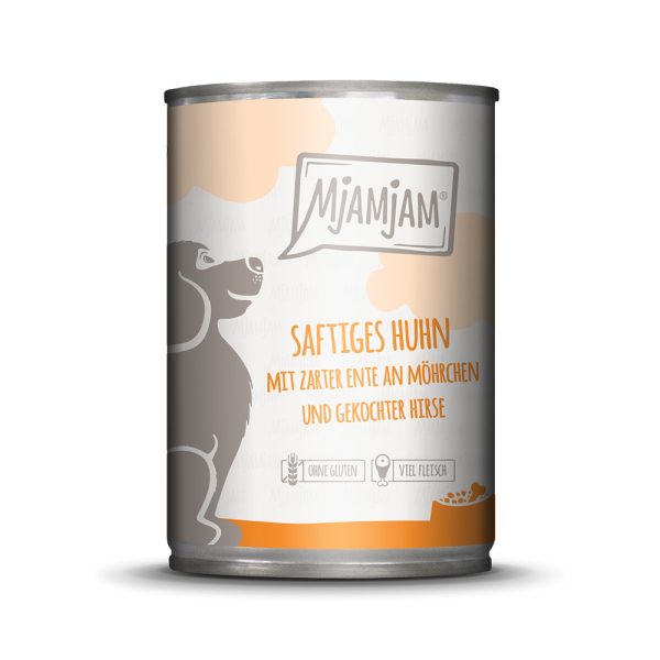 Voordeelpakket: 12 x 400 g MjAMjAM Adult hond sappige kip met malse eend natvoer