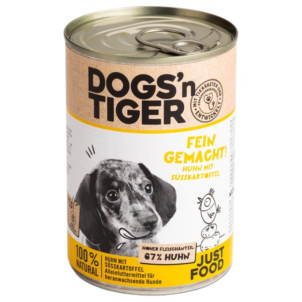 6x400g Dogs'n Tiger Junior Kip & Zoete aardappel hondenvoer nat