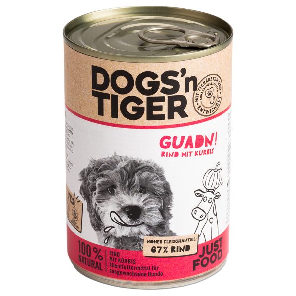 6x400g Dogs'n Tiger Adult Rund & Pompoen hondenvoer nat