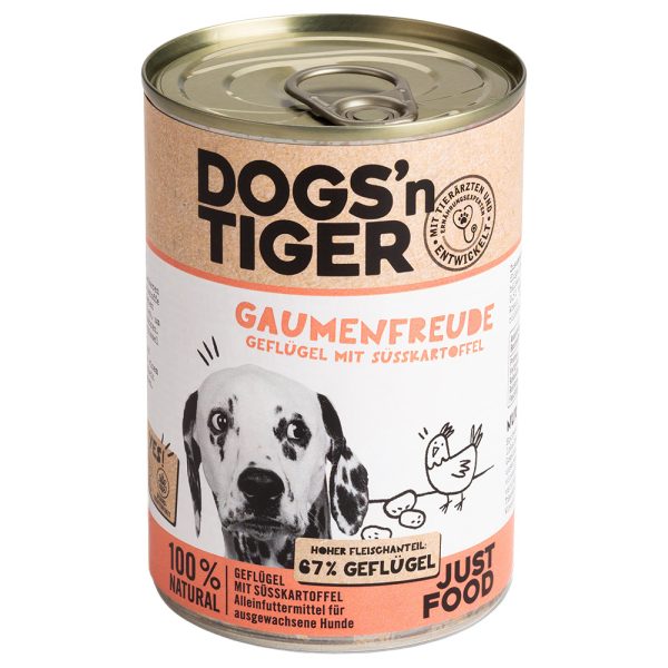 Voordeelpakket: 12x400g Dogs'n Tiger Adult Gevogelte & Zoete aardappel hondenvoer nat