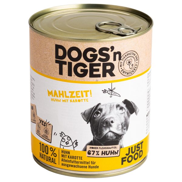 12x 800 g Dogs'n Tiger Adult kip & wortel hondenvoer nat