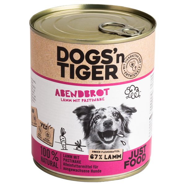 6 x 800 g Dogs'n Tiger Adult lam & pastinaak hondenvoer nat