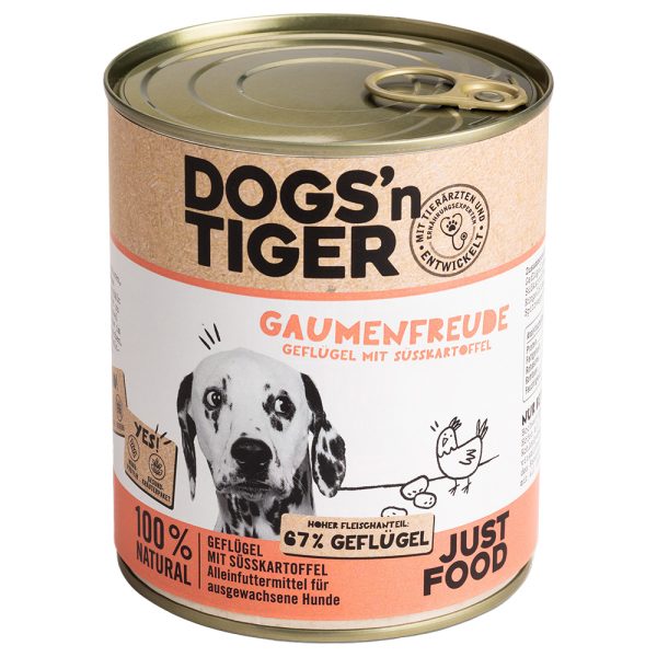 6x 800 g Dogs'n Tiger Adult gevogelte & zoete aardappel nat hondenvoer