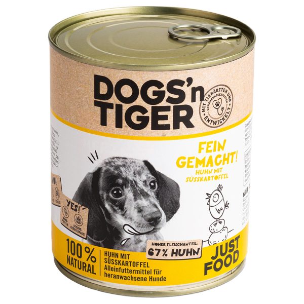 6x 800g Dogs'n Tiger Junior kip & zoete aardappel hondenvoer nat