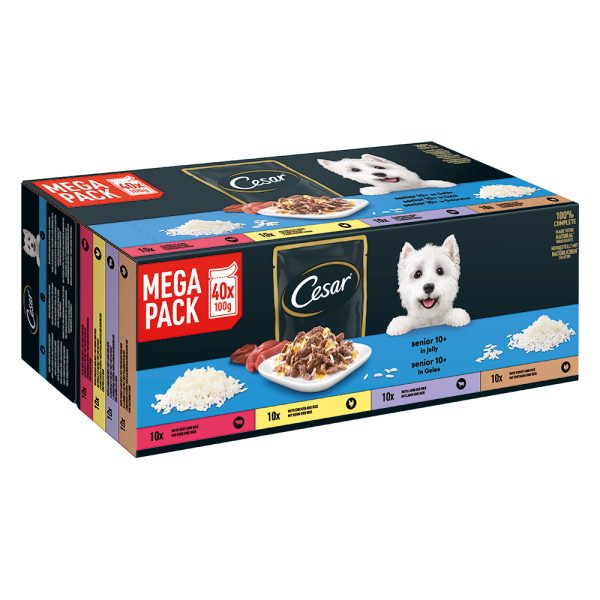 40 x 100 g Cesar portiezakjes in gelei Senior 10+ natvoer voor honden