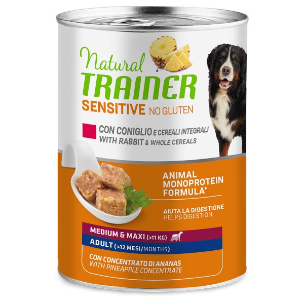 12x400 g Natural Trainer Sensitive Adult Medium & Maxi No Gluten Konijn natvoer voor honden