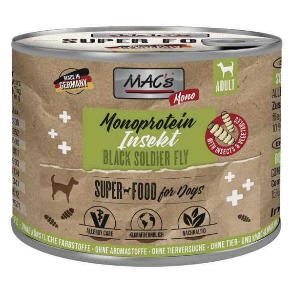 24x180g MAC's Monoprotein Insecten & Superfood nat hondenvoer