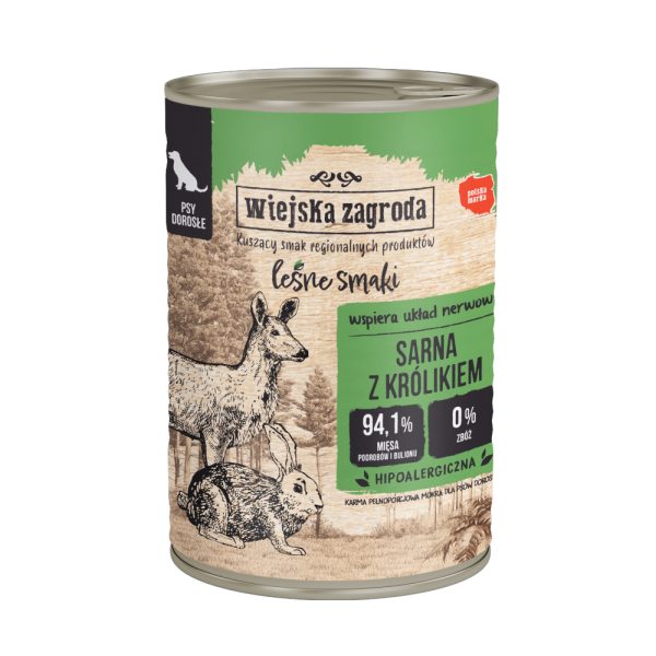 Voordeelverpakking 32x400g Wiejska Zagroda Dog Hert met Konijn natvoer voor honden