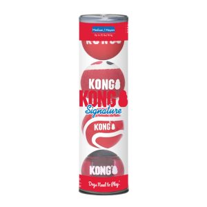 4x KONG Signature speelballen voor honden maat M: ca. Ø7cm