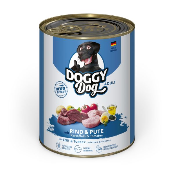 6x800g Doggy Dog Adult Rund & Kalkoen natvoer voor honden